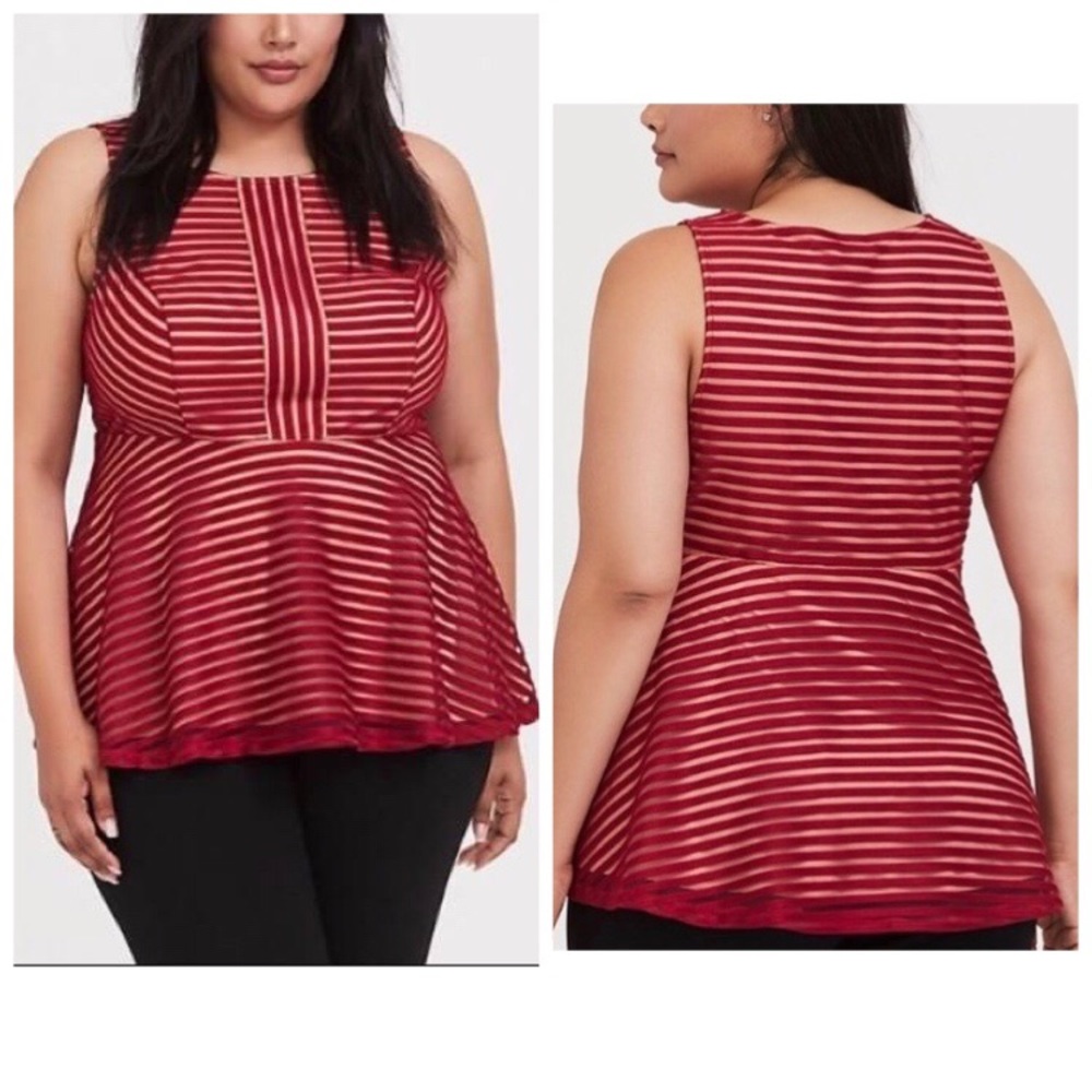 Torrid Red Shadow Stripe Top Size 1